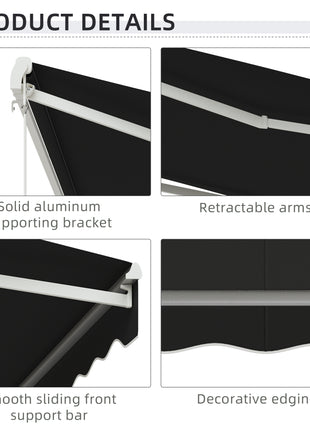 10' x 8' Electric Awning, Retractable Awning, UV Protection Sun Shade Shelter with Remote Controller and Manual Crank Handle for Deck, Balcony, Yard, Black