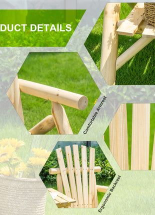 2-Seat Wooden Adirondack Chair, Patio Bench with Table, Outdoor Loveseat Fire Pit Chair for Porch, Backyard, Deck, Natural