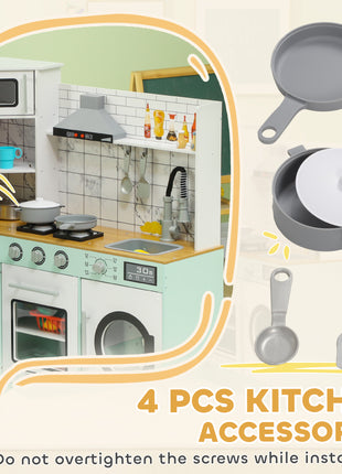 Play Kitchen, Corner Kids Kitchen Playset w/ Chalkboard, Range Hood, Ice Maker, Stove, Microwave, Sound & Lights
