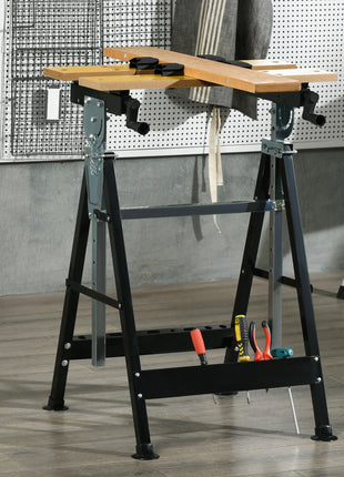 Work Bench Tool Stand with Adjustable Height and Angle, Carpenter Saw Table with 4 Clamps, Steel Frame, 220lbs Capacity