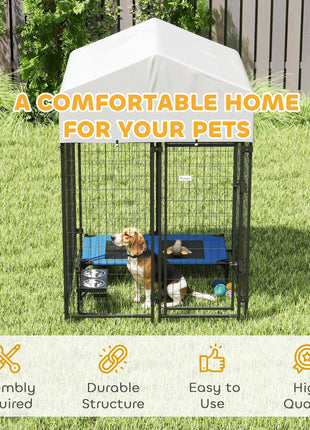 Outdoor Dog Kennel with Roof, 4' x 4' x 6' Heavy Duty Welded Wire Dog Playpen Enclosure with Escape-proof Lock
