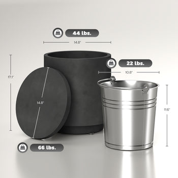 2.6 Gal Outdoor Side Table, 3-In-1 Concrete Cooler Bar Table with Storage, Removable Ice Bucket and Lid, Charcoal Gray