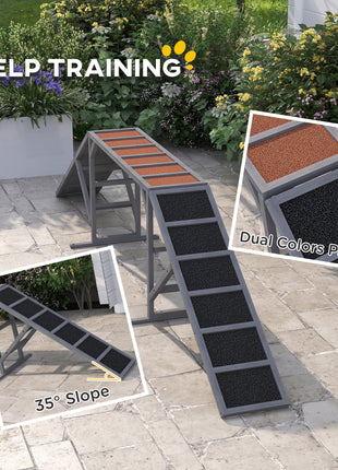 Dog Agility Equipment Ramp with Safety Bar, Non-slip Surface, for Walk and Pause Training, Gray