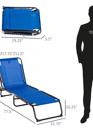 Set of 2 Folding Chaise Lounge Chairs, Outdoor Sun Tanning Chairs with Reclining Back, Blue