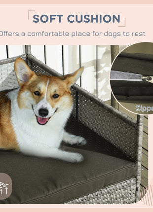 Outdoor Dog Bed with Canopy, Rattan Dog Bed with Soft Cushion Removable Cover for Medium and Large Dogs, Charcoal Gray
