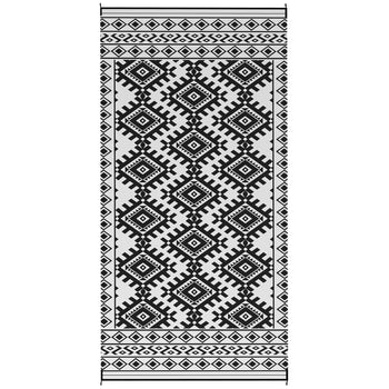 Reversible Outdoor Rug, Waterproof Plastic Straw with Carry Bag, 9' x 18', Black & White Rhombus Border