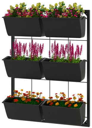 3-Tier Hanging Planter with 6 Pots for Indoor and Outdoor Use, Wall Planter, Self Draining & Wall Mounted, Black