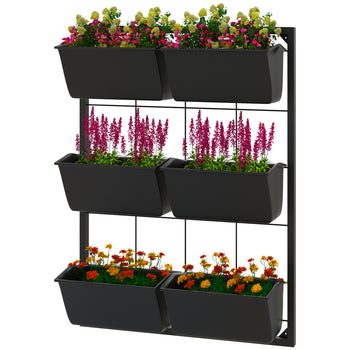 3-Tier Hanging Planter with 6 Pots for Indoor and Outdoor Use, Wall Planter, Self Draining & Wall Mounted, Black