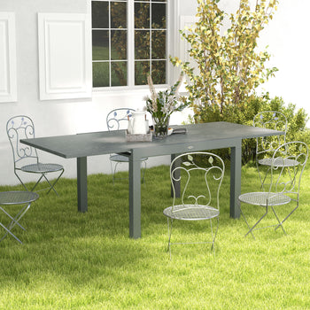 Patio Table for 6-8 People, Aluminum Frame Rectangle Garden Table with Wood Effect Steel Top, for Backyard, Dark Gray