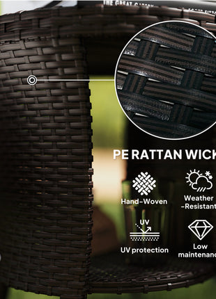 18" Wicker Outdoor Coffee Table, PE Rattan Patio Side Table with 2-Tier Storage, Composite Wood Top, Mixed Brown