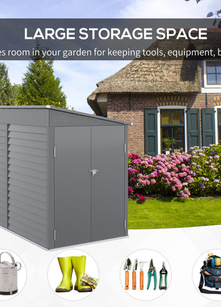 4.6' x 9' Outdoor Storage Shed, Lean to Metal Shed with Foundation Kit, Lockable Doors and Gloves for Patio, Lawn, Gray