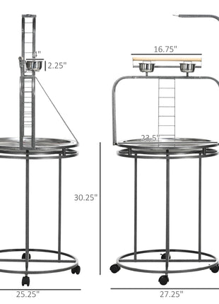 Parrot Stand Large Bird Perch Stand with Toy Hook & 3 Ladders, Parrot Perch, Bird Wooden Stand, Gray