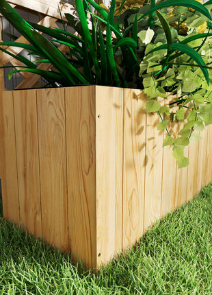 Raised Garden Bed, Wooden Planter with Trellis, Hanging Roof, Plant Shelf, Drainage Holes and Bed Liner, Natural