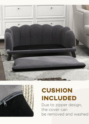 Pearl Design Pet Sofa for Medium and Large Sized Dogs, Pet Bed with Cushion and Solid Wood Legs, Charcoal Gray