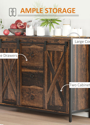Buffet Cabinet Kitchen Sideboard with Sliding Barn Doors, Brown