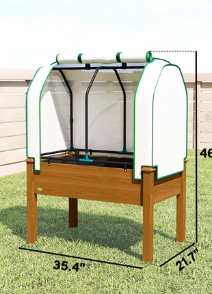 Raised Garden Bed with PE Greenhouse Cover Outdoor Planter Box for Herbs and Vegetables, 35 x 22 x 47 inch, Brown