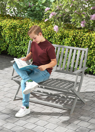 2-Person Foldable Wood Outdoor Bench with Backrest and Armrests for Garden, Porch, Park, Balcony, Gray