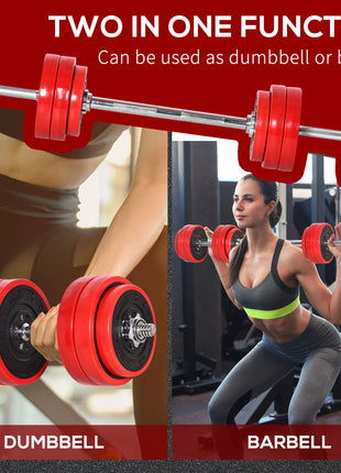 Adjustable Dumbbell Set, 66lbs Convertible to Barbell Weight Set for Home Gym Women and Men Weight Lifting Training, Red