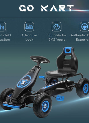 Kids Pedal Go Kart Ride-on Toy with Ergonomic Comfort, Pedal Car with Tough, Wear-Resistant Tread, Go Cart Kids Car for Boys & Girls with Suspension System, Safety Hand Brake, Ages 5-12, Blue