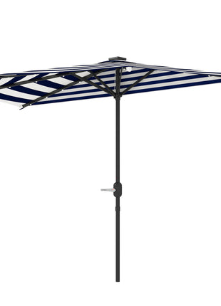 Half Umbrella Outdoor Patio Umbrella, UPF 30+ Small Balcony Umbrella, Vented Half Patio Umbrella with Crank 8 Ribs, Porch Umbrella for Garden Deck Poolside, Navy Blue