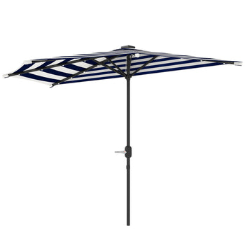 Half Umbrella Outdoor Patio Umbrella, UPF 30+ Small Balcony Umbrella, Vented Half Patio Umbrella with Crank 8 Ribs, Porch Umbrella for Garden Deck Poolside, Navy Blue