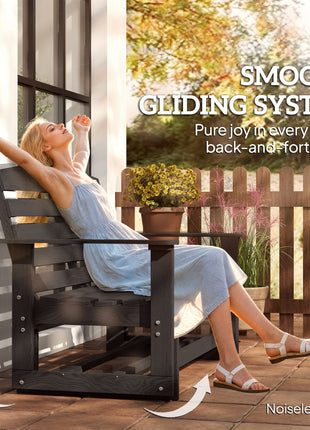 Patio Glider Bench w/ HDPE Slatted Double Rocking Chair, Distressed Black