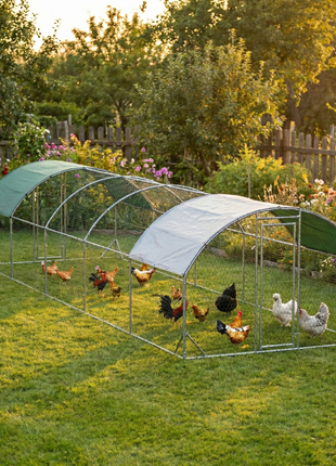Large Metal Chicken Coop with Waterproof and Anti-UV Cover for Yard, Outdoor, Duck, Rabbit, 9.2' x 31.2' x 6.5'