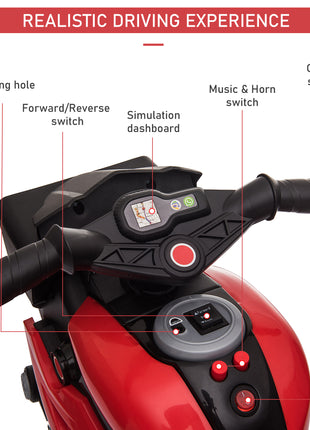 6V Kids Motorcycle Toddler Ride-on Toy, High-Traction Battery-Operated Mini Electric Motorbike with Forward/Reverse Switch, Music, Headlights, Horn, Red