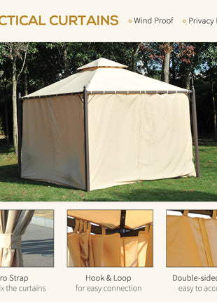 10' x 10' Steel Outdoor Patio Gazebo with Polyester Privacy Curtains, Two-Tier Roof for Air, Large Design