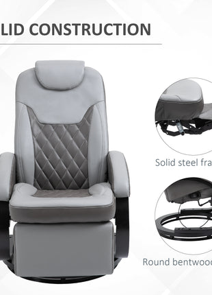 Faux Leather Manual Recliner, Adjustable Swivel Lounge Chair, Armchair with Footrest and Round Base for Living Room, Gray