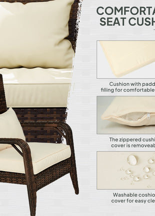 Patio Adirondack Chair with Rattan Wicker, Soft Cushions, Tall Curved Backrest for Deck or Garden, Cream White
