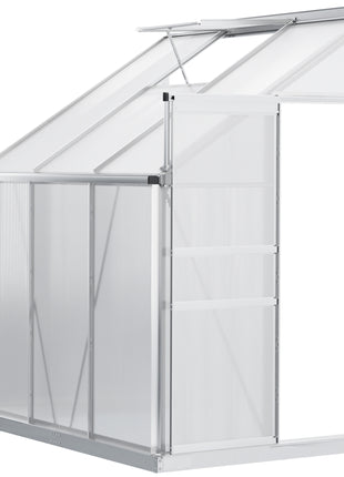 6' x 4' Aluminum Lean-to Greenhouse Polycarbonate Walk-in Garden Greenhouse with Adjustable Roof Vent, Rain Gutter and Sliding Door for Winter, Clear