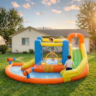 5-in-1 Kids Inflatable Bounce House Jumping Castle with Water Pool, Slide, Climbing Walls & 2 Water Guns