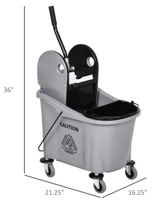 9.5 Gallon (38 Quart) Mop Bucket with Wringer Cleaning Cart, 4 Moving Wheels, Mop-Handle Holder & 2 Separate Buckets, Gray