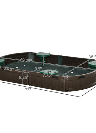 Kids Outdoor Sandbox with Cover Garden Bed Sand Pit, Easy Assembly Children's Oval Sandbox for Backyard, Brown, 72" x 41.25" x 8.75"