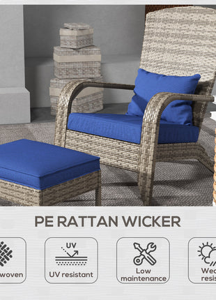 Wicker Adirondack Chair Fire Pit Chair w/ Ottoman & Cushions, Blue
