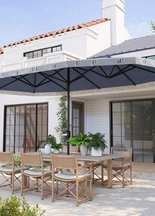 15ft Rectangle Patio Umbrella UPF30+ Extra Large Outdoor Umbrella with Fringe and Crank Handle, Dark Blue