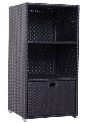 Poolside Towel Cabinet, Rattan Wicker with Storage,2-Tier Shelves and Bottom Drawer, for Pool, Patio Backyard, 47", Dark Brown