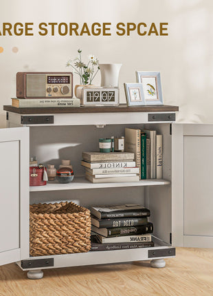 Kitchen Sideboard, Buffet Cabinet with Barn Door and Adjustable Shelf, Distressed White