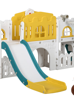 9 in 1 Toddler Slide for Kids Age 1-3 Years with Basketball Hoop, Climber, Telescope, Tunnel, Steering Wheel, Aisle