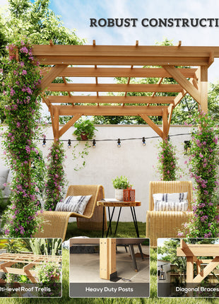 6.6' x 6.6' Wood Pergola, Outdoor Gazebo Grape Trellis with Stable Structure for Climbing Plant Support, Dark Brown