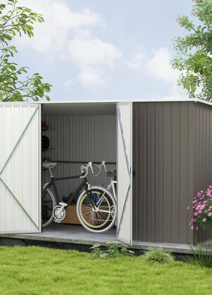 11.2' x 5.6' Storage Shed w/ Lockable Door, Galvanized Metal Utility Outdoor Shed for Backyard, Bike, Patio, Light Gray