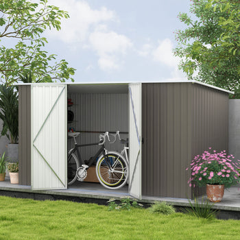 11.2' x 5.6' Storage Shed w/ Lockable Door, Galvanized Metal Utility Outdoor Shed for Backyard, Bike, Patio, Light Gray