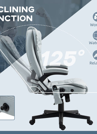 6 Point Vibrating Massage Office Chair with Heat, Microfiber Massage Desk Chair with Reclining Backrest, Light Gray