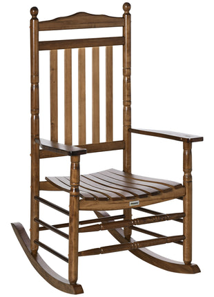 Traditional Wooden High-Back Rocking Chair for Porch, Indoor/Outdoor, Brown