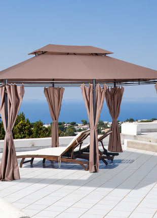  10' x 13' Patio Gazebo, Outdoor Gazebo Canopy Shelter with Curtains, Vented Roof, Steel Frame for Garden, Lawn, Backyard and Deck, Khaki
