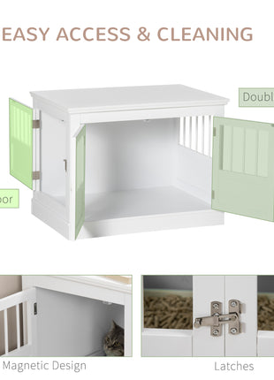 Wooden Dog Crate End Table, Dog Crate Furniture with Triple Doors, Puppy Crate for Small Dogs Indoor Use, White
