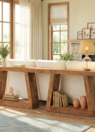 55" Farmhouse Console Table, 2-Tier Entryway Table with Storage for Hallway, Living Room, Behind Couch, Rustic Brown