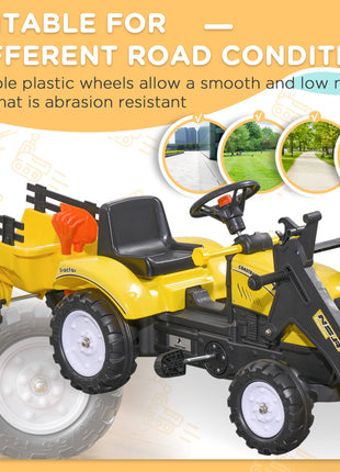Ride-On Kids Bulldozer/Excavator Toy with Real Working Dirt Bucket, Easy Pedal Controls, 6 Wheels, & Cargo Trailer