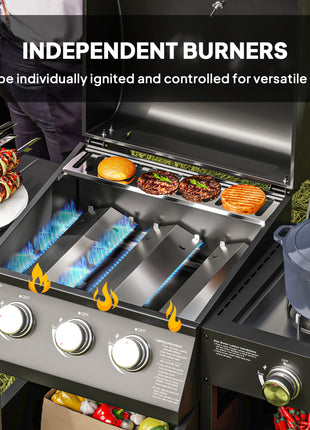 3 Burner Propane Gas Grill with Side Burner Barbecue Grill with Shelves, 9.5 KW Output, 310 Sq. in. Cooking Area